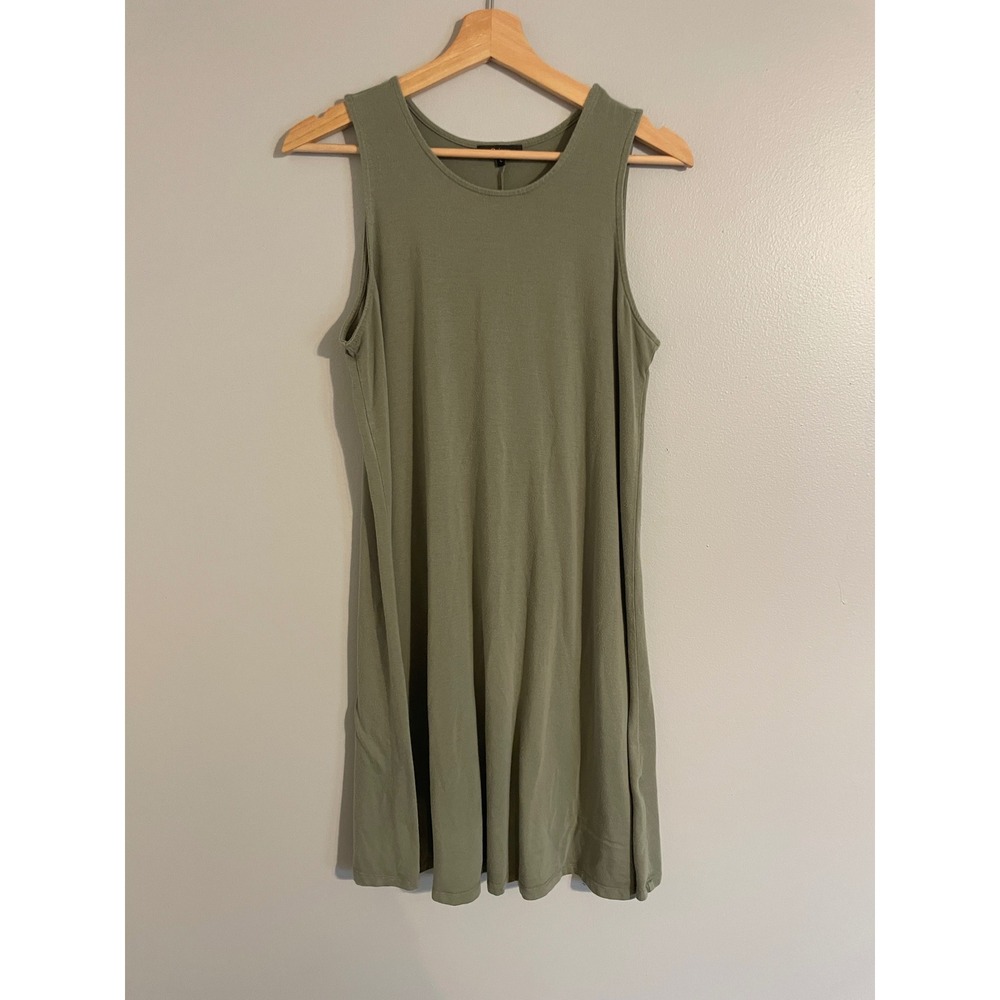 Quince Swing Dress Womens L Olive Green Tencel Lyocell Sleeveless Casual Mini